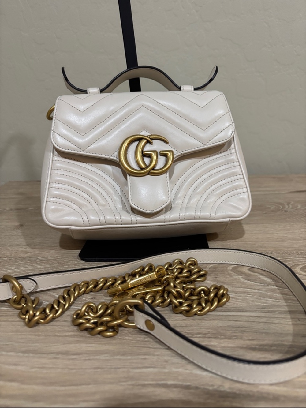 Gucci White GG Marmont Mini Top Handle Bag